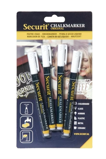 Securit 2mm Liquid Chalk Pens White (Pack of 4)